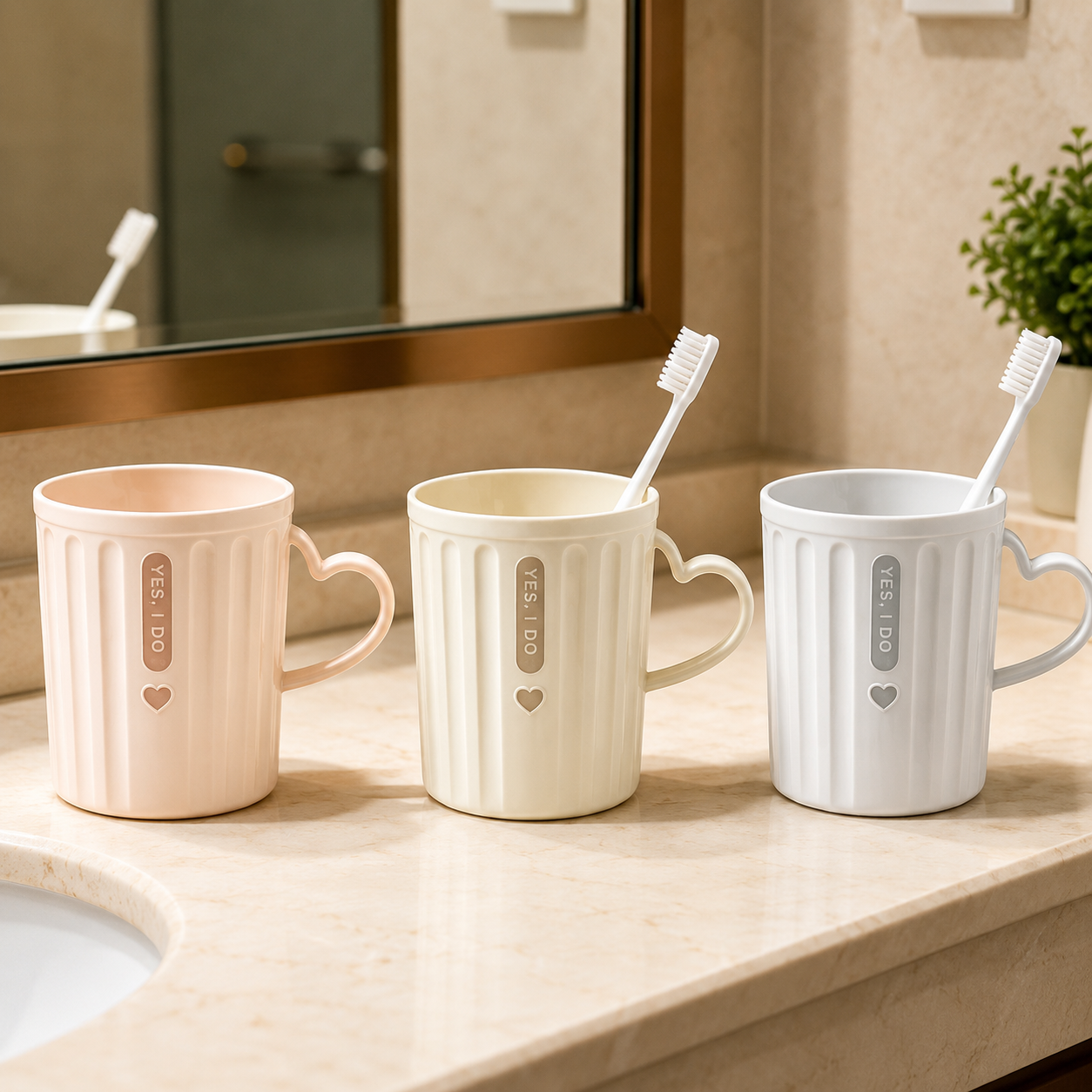 Set of 3 Nordic Heart Handle Plastic Coffee Mug, Drinking Coffee Mug With Handle, Minimalist Tumbler, Bathroom Accessories