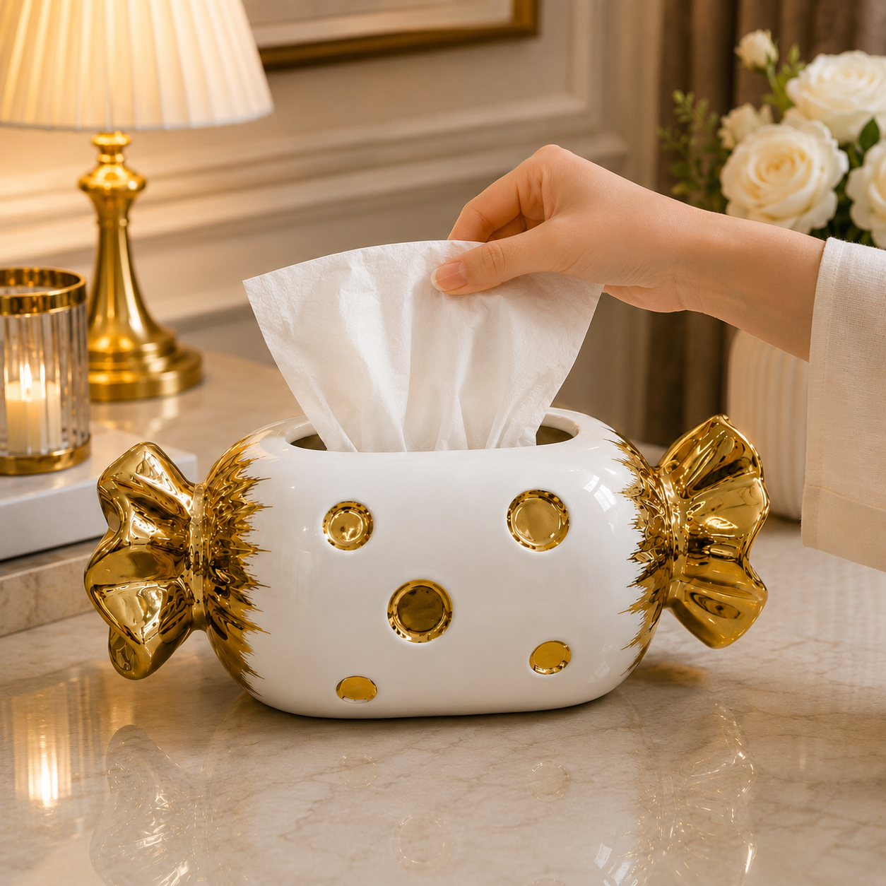 Luxury Candy Tissue Box, Elegant Bow Tissue Holder, Luxury Living Tissue Box