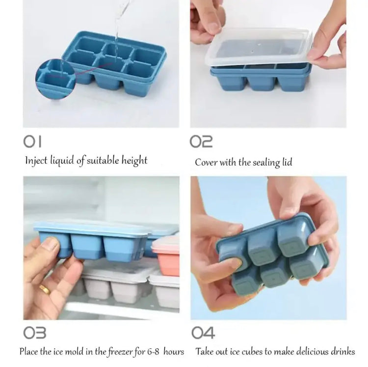 6 Grid Ice Tray Mold, Soft Silicone Ice Cube Mold, 6 Grids Soft Bottom Quick Freezer Fruit Ice Cube Maker