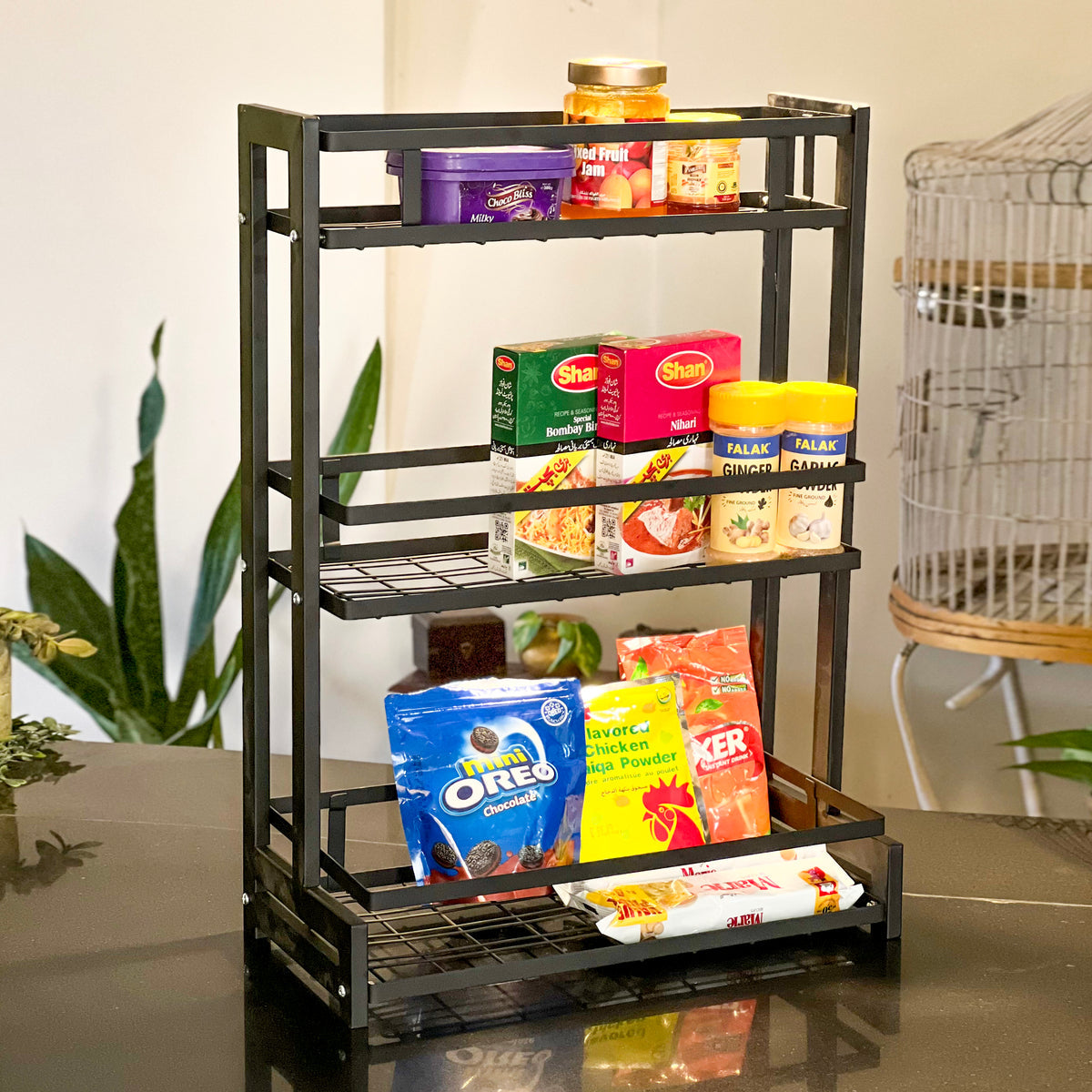 3 Tier Kitchen Organizer Rack, Kitchen Metal Storage Shelf, Corner Shelf Stackable Organizer