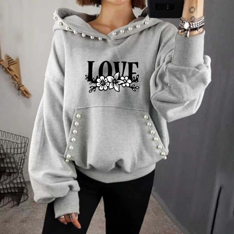 Women Casual Pearls Hoodie