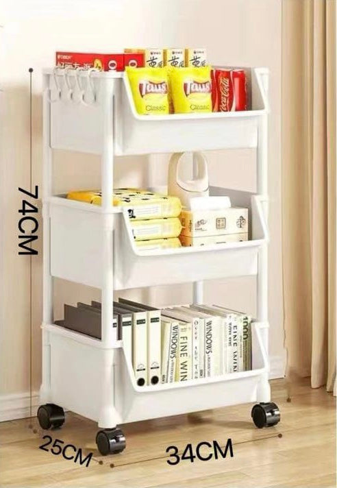 3 Layer Trolley Bookshelf, Multifunctional Storage Rack Trolley, Portable Mobile Display Shelf