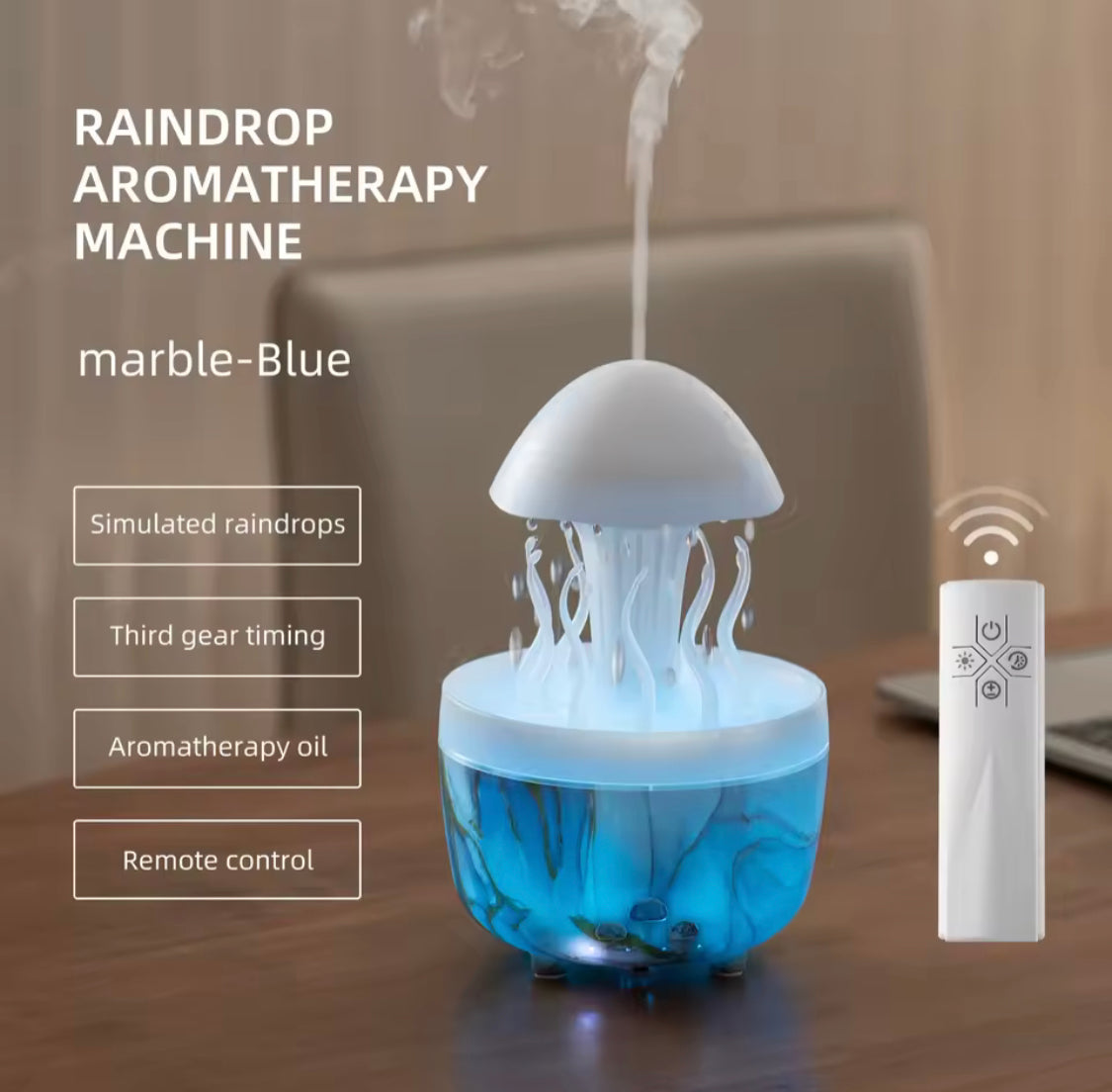 Rotating Raindrop Jellyfish Humidifier, Humidifier With Raindrops Mist, Aromatherapy Swing Jellyfish Humidifier