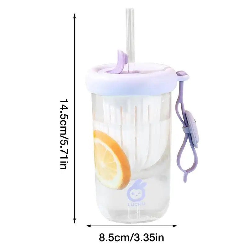Funny Filter Straw Cup, 500ml Water Glasses With Fruit Tea Isolator Cup, Portable Tea Separation Cold Extract Water Cup