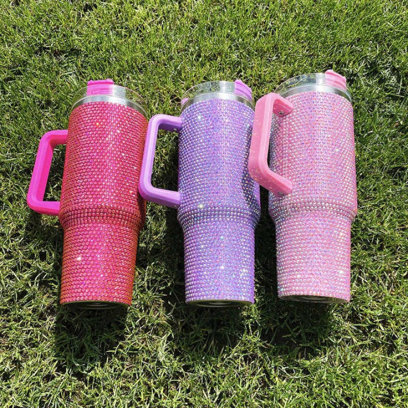 1200ML New Rhinestones Design Tumbler, Shinny Stones Design Travel Mug, Stainless Steel Tumbler For Women, New Design Tumbler With Stainless Steel Straw