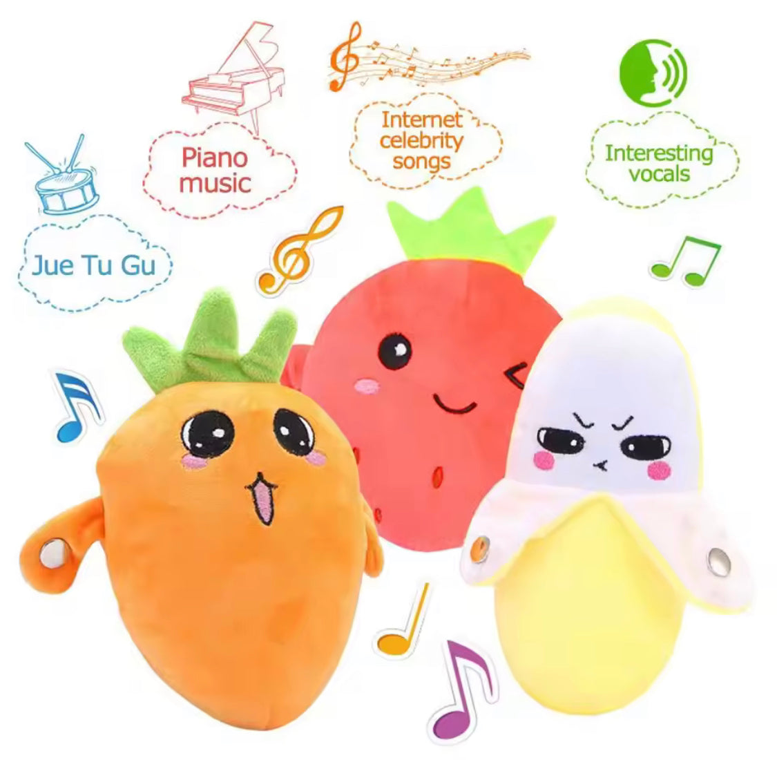 Musical Fruit Sensing Piano Plush Toy, Interactive Musical Sensory Toy, Musical Soft Children Plush Toy, Cute Motion Sensor Fruit Toy