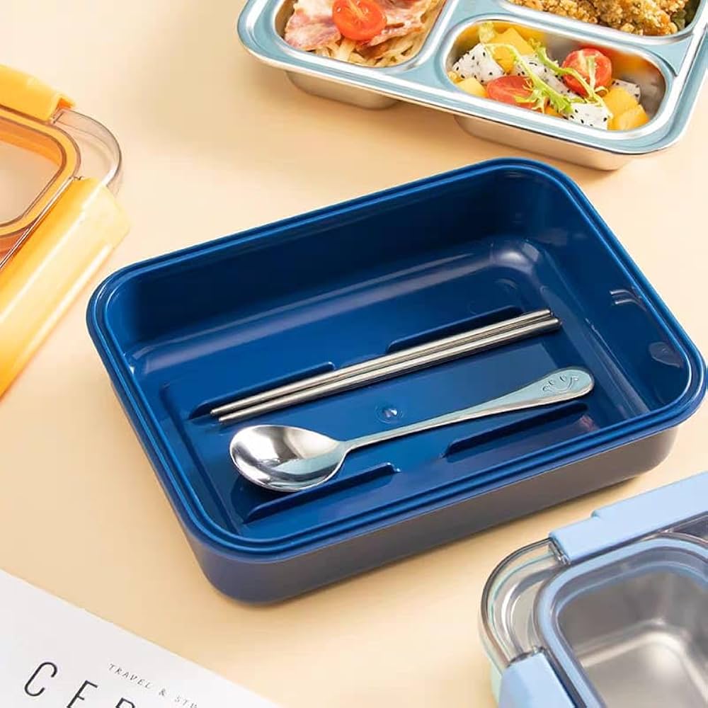 Smile Insulated 3 Grid Lunch Box, 3 Portion Bento Lunch Container, School Kids Stainless Steel Tiffin Box