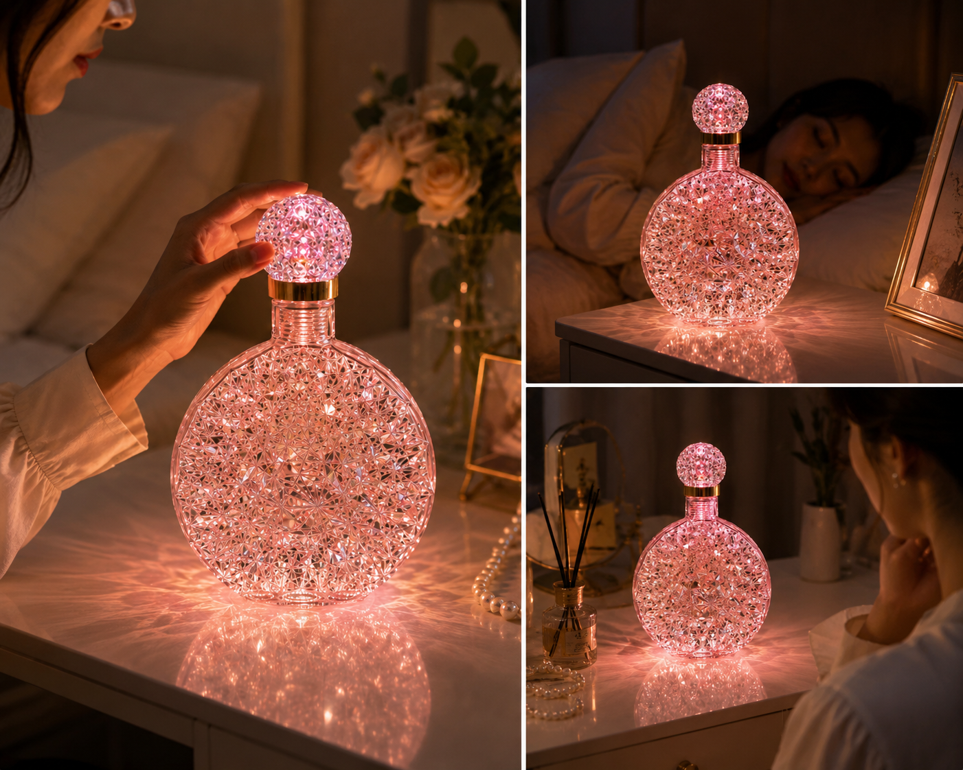 Crystal Perfume Bottle Shape Night Lamp, Decorative Ambient Table Light, Crystal Perfume Bottle Ambient Light, Decorative Table Lamp