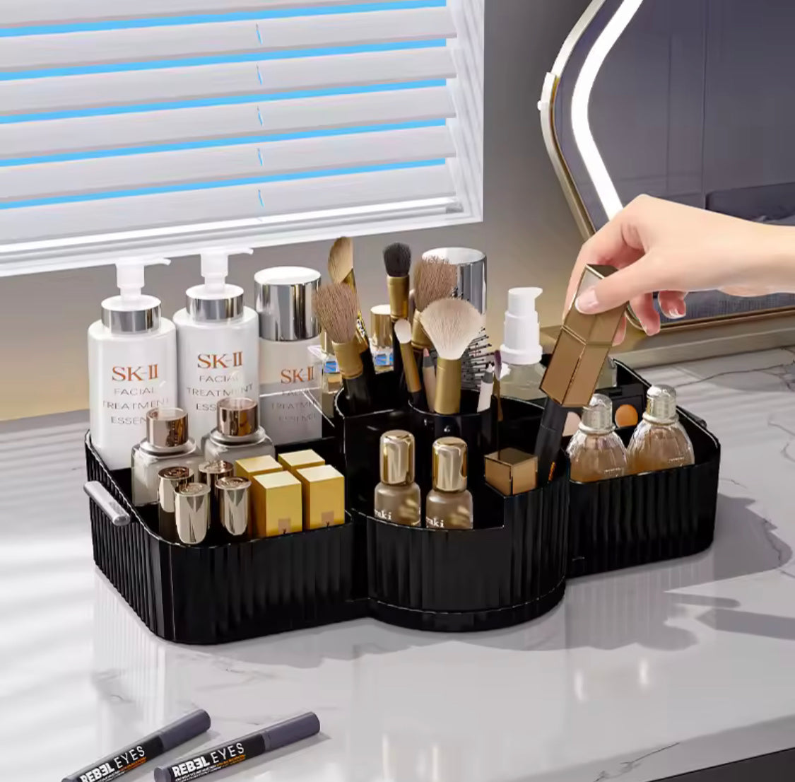 Luxury Makeup Organizer With 360° Rotating Makeup Brush Holder, Cosmetic Storage Box, Lipsticks Make Up Container, Vanity Makeup Organizer Box