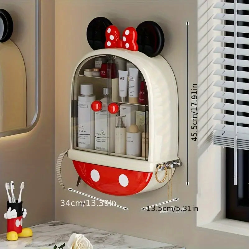 Mickey And Minnie Mouse Makeup Organizer, Wall Mounted Mickey Mouse Bathroom Organizer, Durable Plastic Bathroom Vanity Organizer