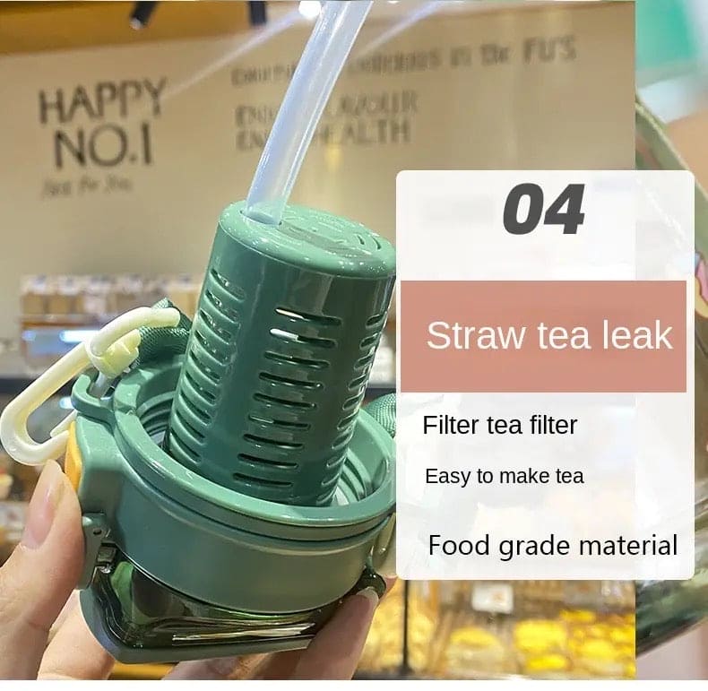 1L Student Summer Water Bottle, Fashion Plastic Bottle with Straw, Outdoor Sport with Tea Separator for Kids, 900ml Beverages Dispenser, Portable Drinking Water Bottle, Portable Drink Bottle For Outdoor, Kids Water Sippy Cup