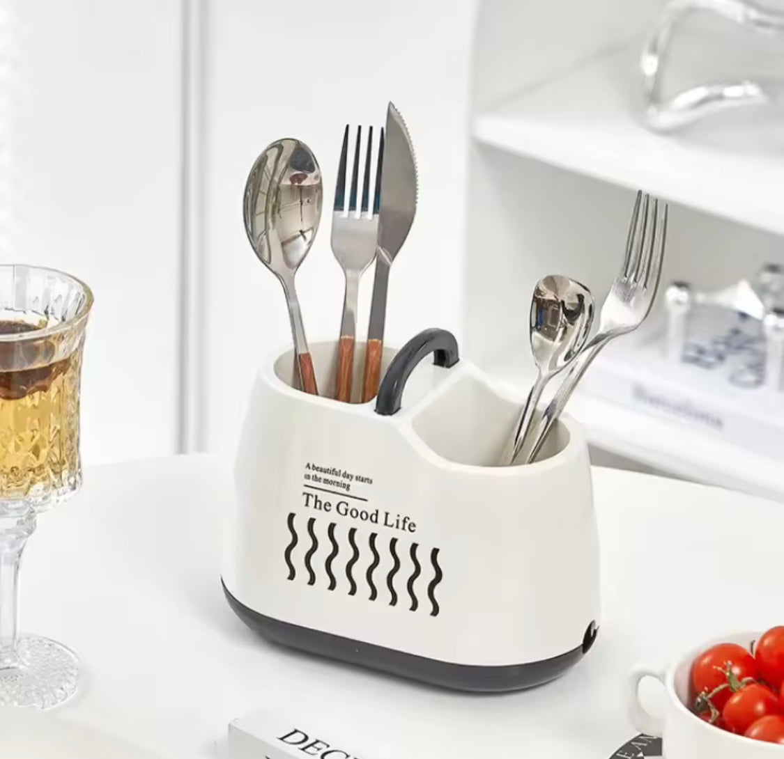 Daily Life Printed Cutlery Holder, Removable Hollow Out Utensils Organizer, Base Plate Drainable Spoon Fork Chopstick Stand Tray, Multifunctional Spoon Fork Chopstick Storage Holder, Household Kitchen Tableware Storage Holder Box