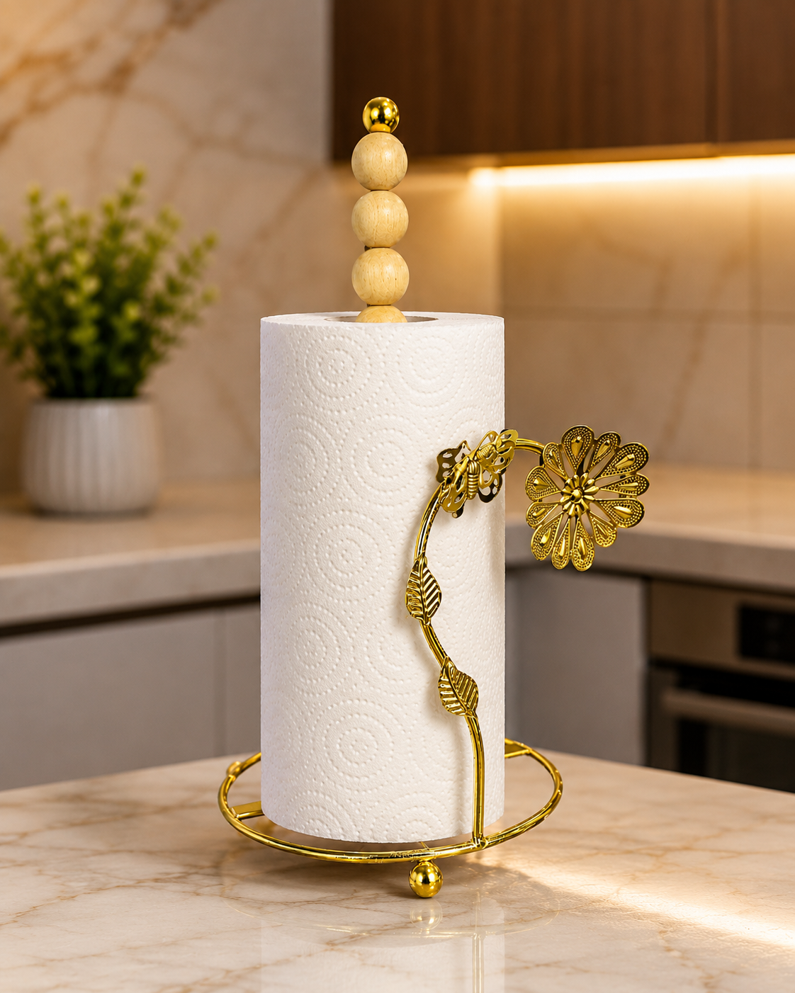 Decorative Floral Kitchen Towel Stand, Floral Design Kitchen Tissue Roll Organizer, Royal Floral Kitchen Roll Holder, Kitchen Paper Towel Stand