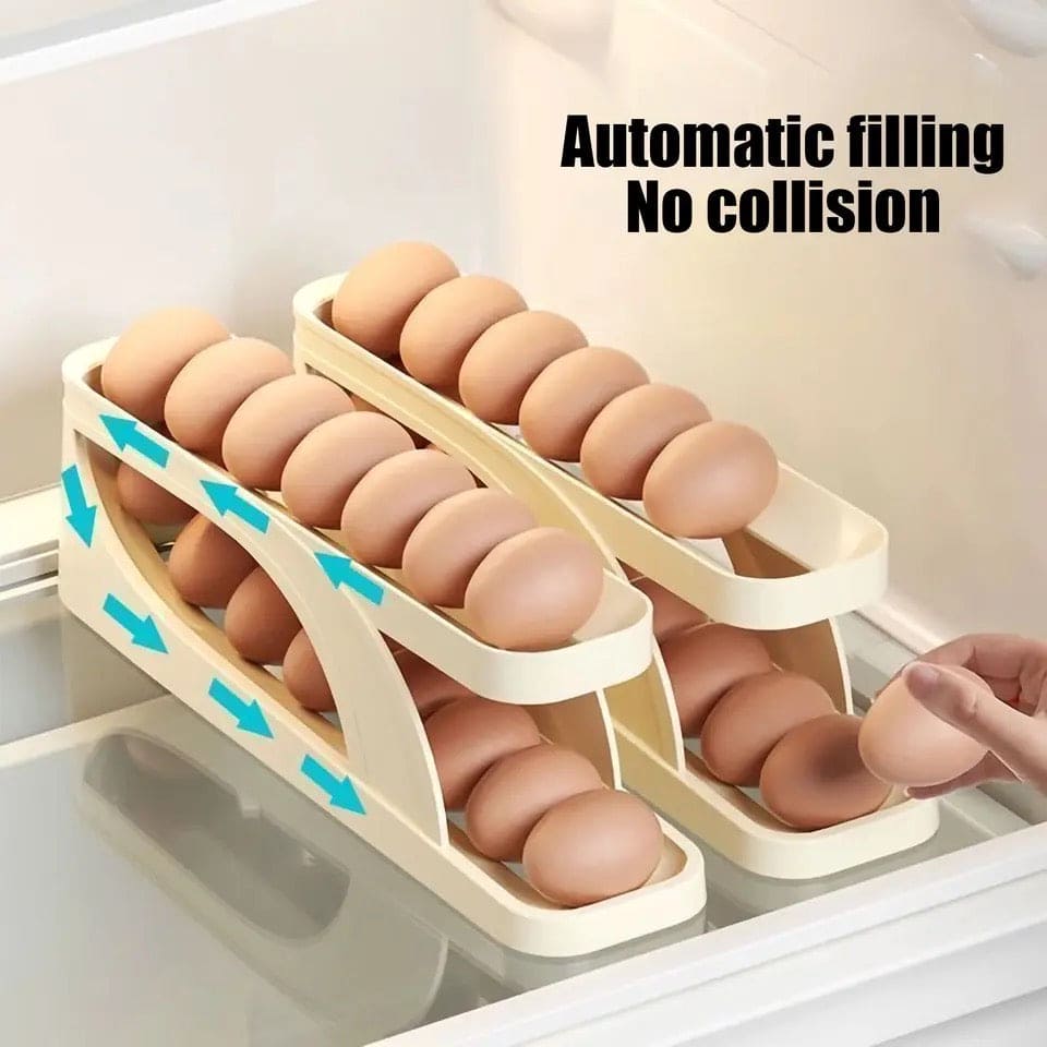 Automatic Scrolling Egg Rack, Refrigerator Egg Dispenser For Kitchen, Double Layer Egg Dispenser, Roll Down Counter Top Egg Holder, Smart Rolling Egg Storage Tray