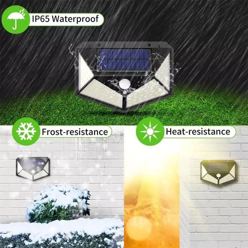 100 LED Solar Light, Motion Sensor Outdoor Solar Lamp, Courtyard Waterproof Stairs Outdoor Wall Light, Multifunctional Solar Lamp, Outdoor Garden Decoration Solar Led Light, Sunlight Powered Spotlight with Motion Sensor