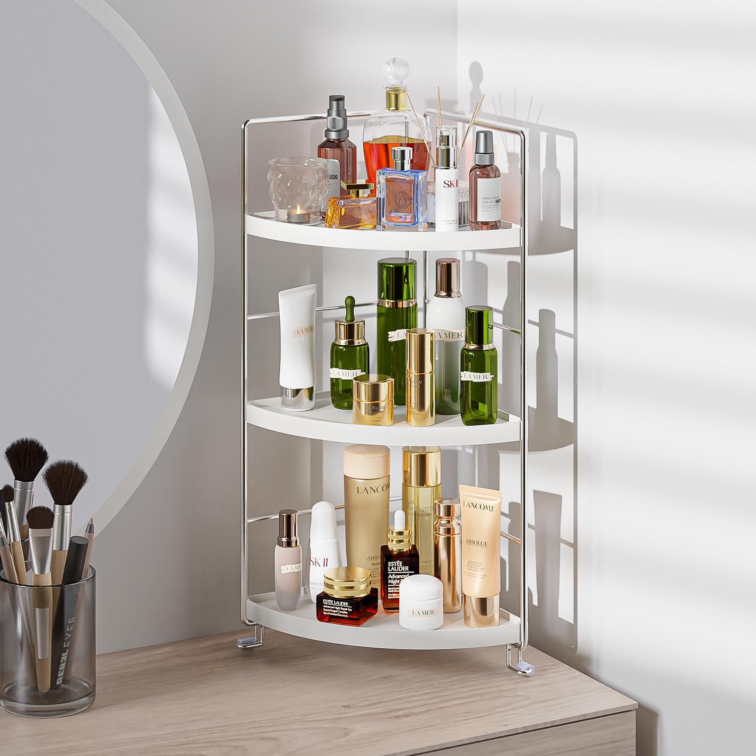 Acrylic Corner Cosmetic Rack, Makeup Storage Standing Shelf, Cosmetics Storage Organizer