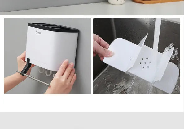 Wall Mounted Cutlery Holder, Utensils Holder Drainer Basket Chopsticks Tube Cutlery Kitchen Organizer, Kitchen Sink Drainage Shelf, Cutlery Spoon Fork Knife Holder Shelf