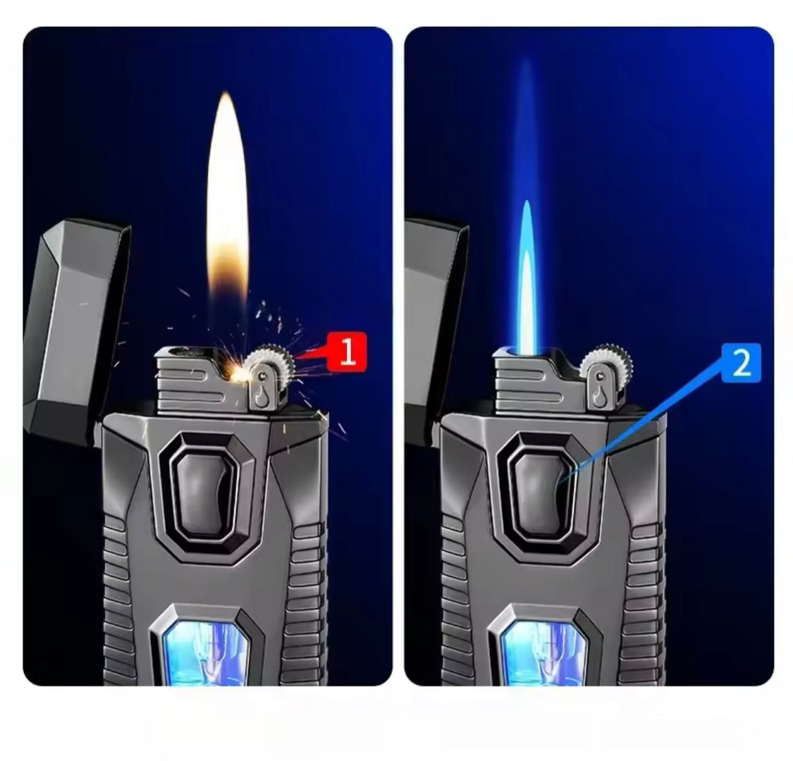 Creative Dual Flame Torch Jet Lighter, Grinding Wheel Windproof Metal Lighter, Cigarette Accessories