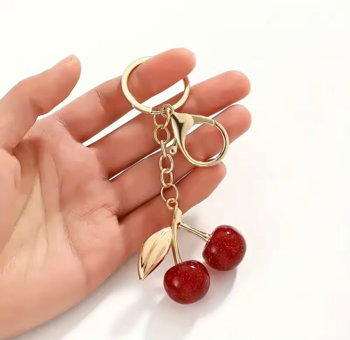 Acrylic Cherry Blossom Keychain, Elegant Gold Cherry Keychain, Fashion Cherry Bag Accessory, Glitter Cherry Charm Keychain For Handbags