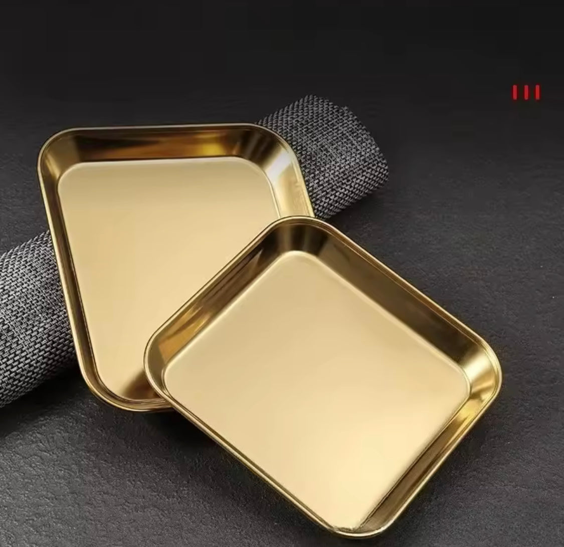 Luxury Square Stainless Steel Serving Tray, Snack Dish Serving Plate, Multipurpose Food Plate