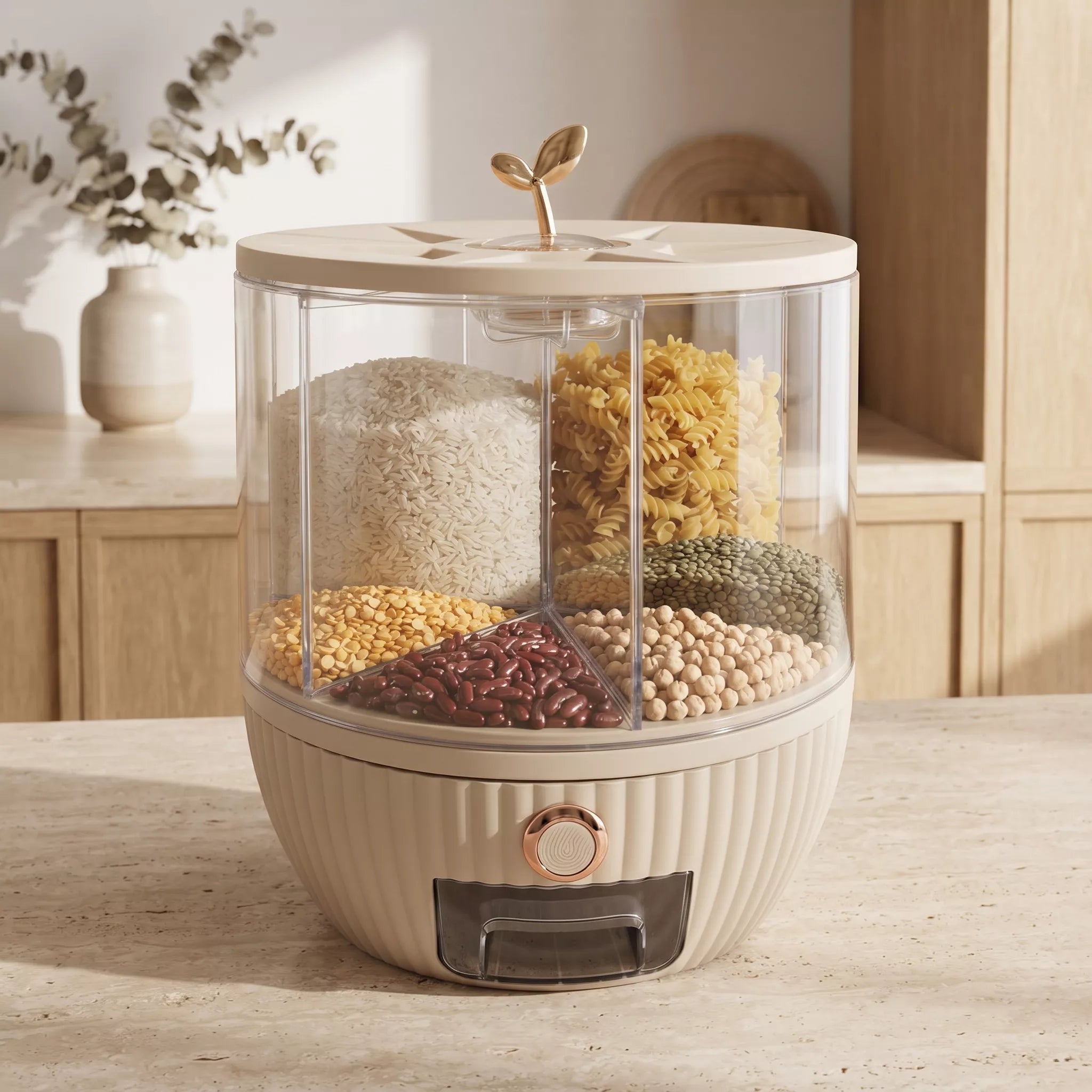 6 Grid Rotating Grain And Rice Dispenser, 360° Rotating Grain Storage Dispenser, Multi Compartment Food Dispenser, Large Capacity Kitchen Grain Dispenser