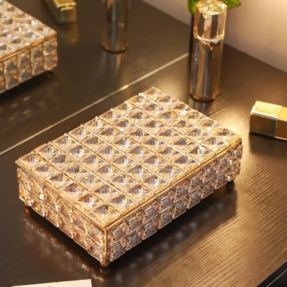 Cab Lock Crystal Jewellery Box, Portable Rectangular Crystal Jewellery Organizer, Desk Topper Decor Jewellery Display Case, Crystal Hollow Jewellery Holder, Nordic Personalized Jewellery Box