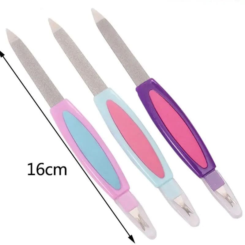 Double Sided Nail Filer, Stainless Steel Nail Trimmer, Multifunctional 2 in 1 Manicure Tool, Nail Buffer Cuticle Pusher
