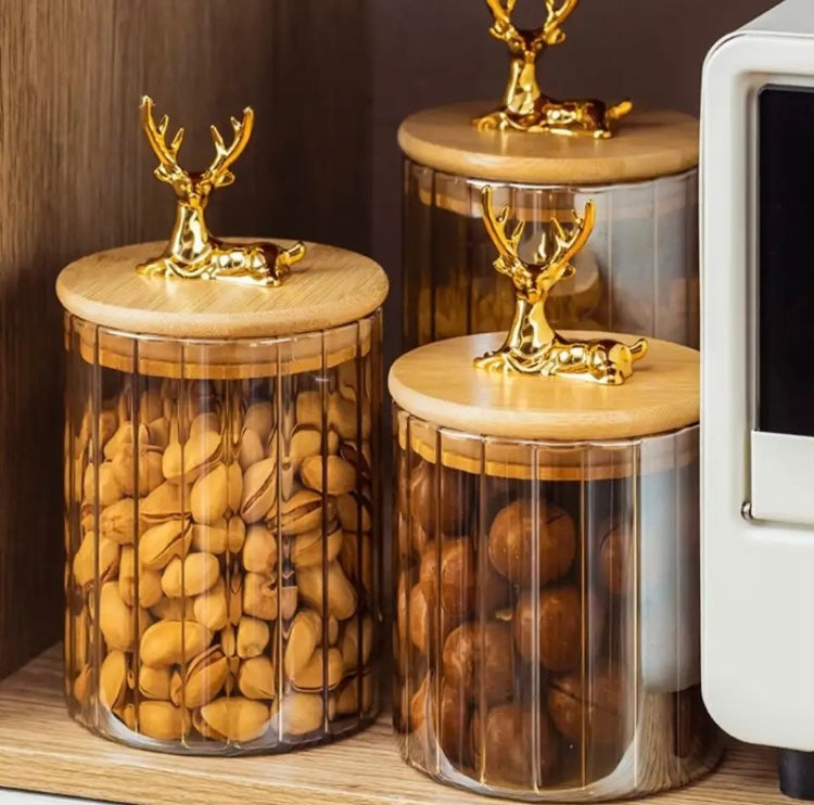 Sealed Glass Nuts Jar With Dear Cap, Kitchen Food Storage Container Bottle Jar, Coffee Beans Grain Storage Jar