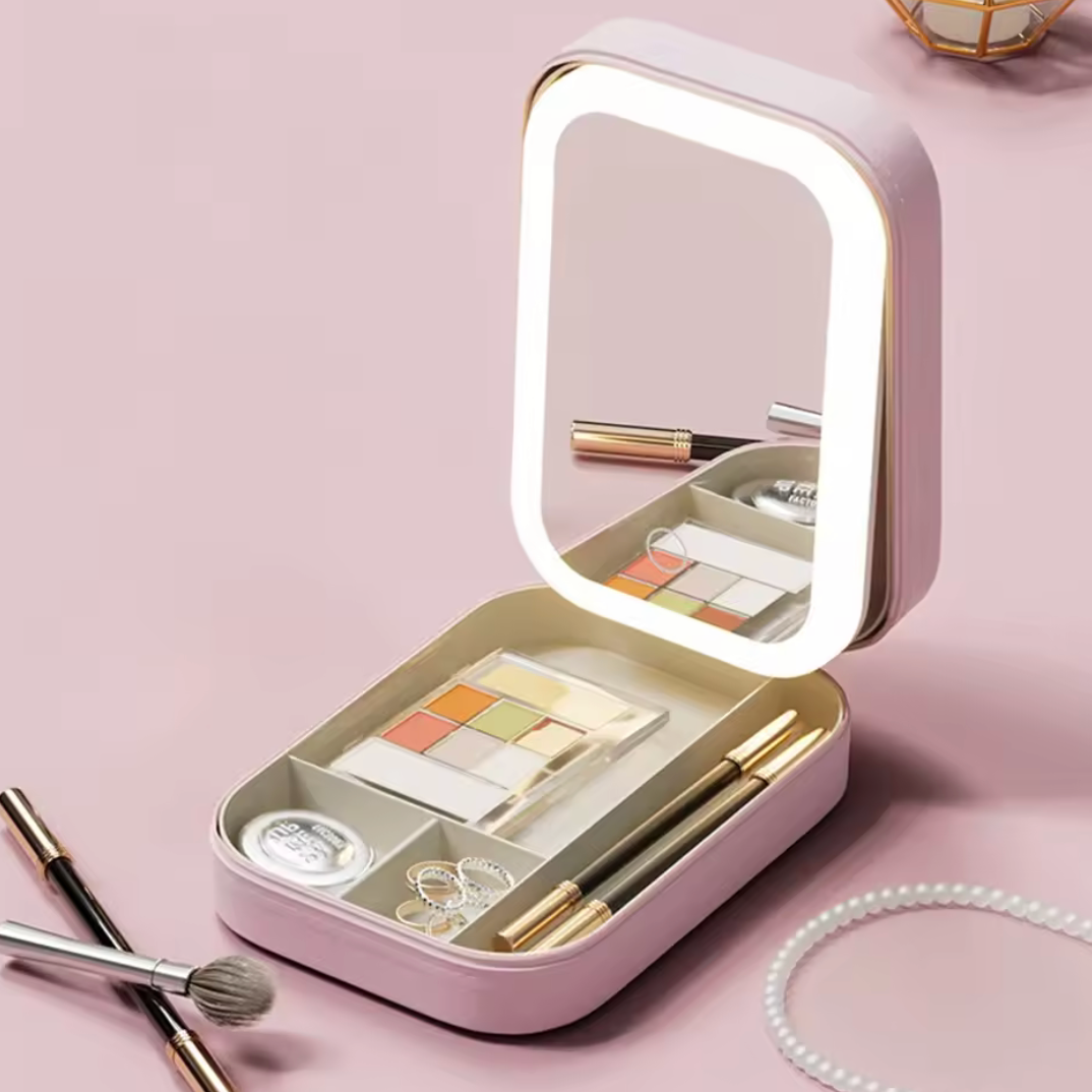Travel Makeup Case With LED Light Mirror, Cosmetic Bag With LED Light ...