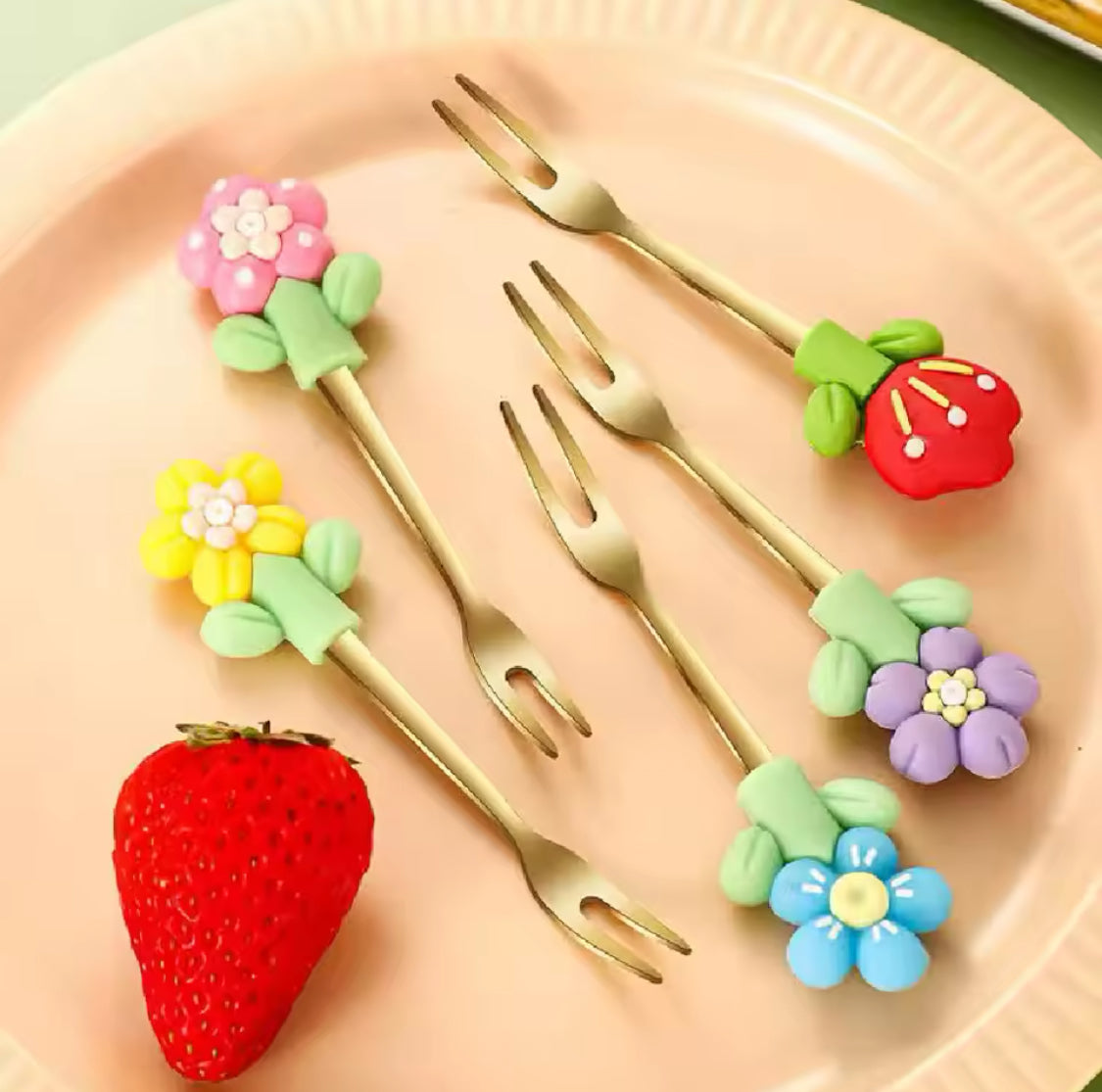 Flower Shape Eggshell Fruit Fork Set, Stainless Steel Fruit Fork, Cute Creative Party Decoration Fruit Fork