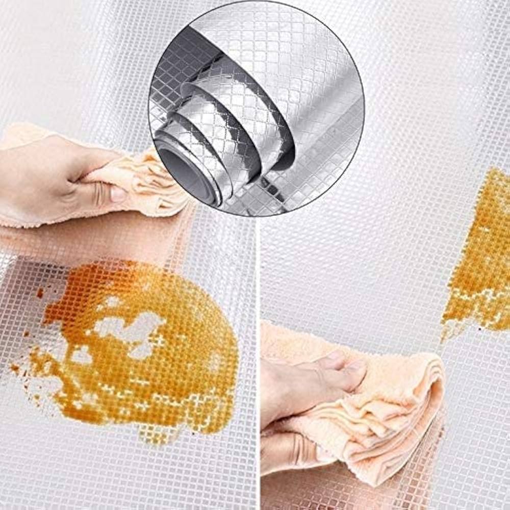 Kitchen Aluminium Foil Wallpaper, Self Adhesive Stick Sheet, Oil Proof Wall Sticker, Premium Quality Anti Slip