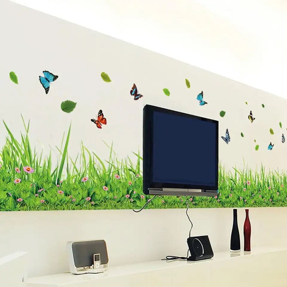 3D Nature Wall Sticker, Living Room Bedroom Bathroom Vinyl Decals Art, Home Decoration Mural, Bathroom Kitchen Living Room Window Art, Grass Border Wall Sticker