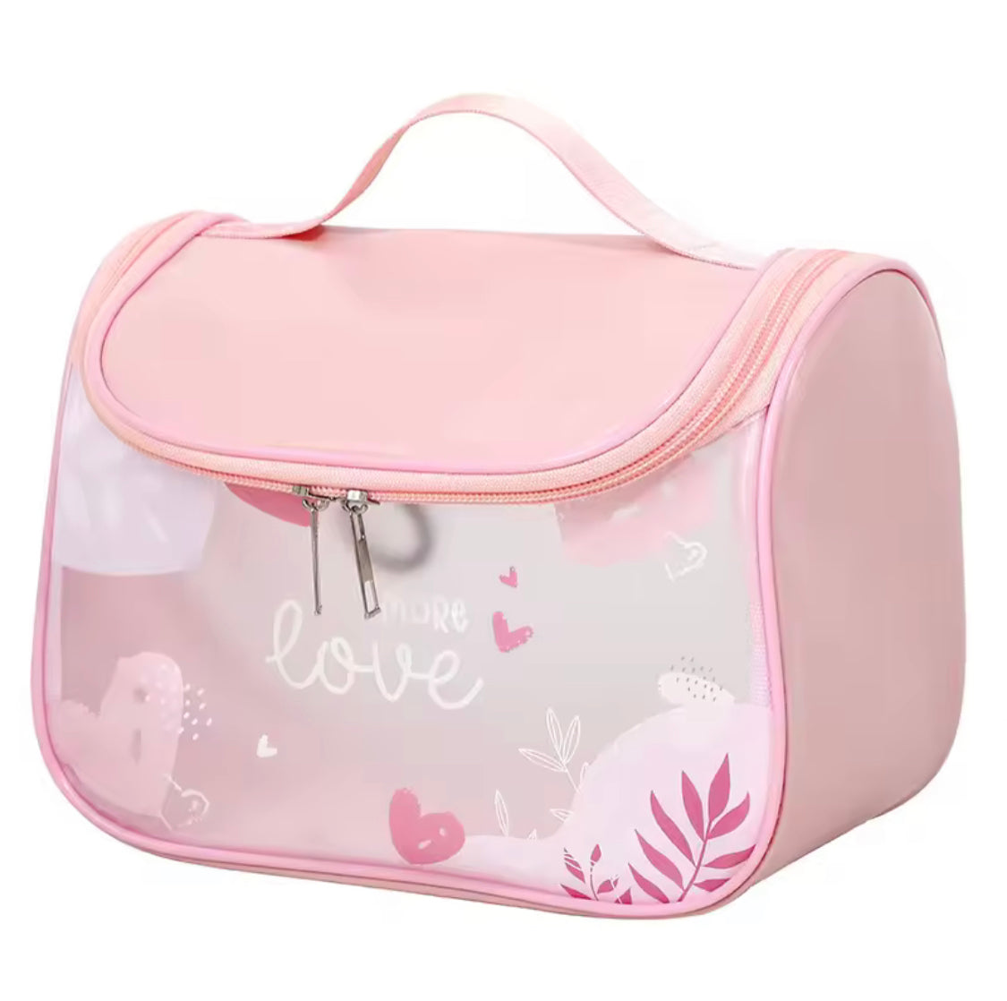 Waterproof Girly Print Toiletry Bag, Large Capacity Transparent Cosmetic Bag With Hook, Travel Portable Makeup Organizer Bag