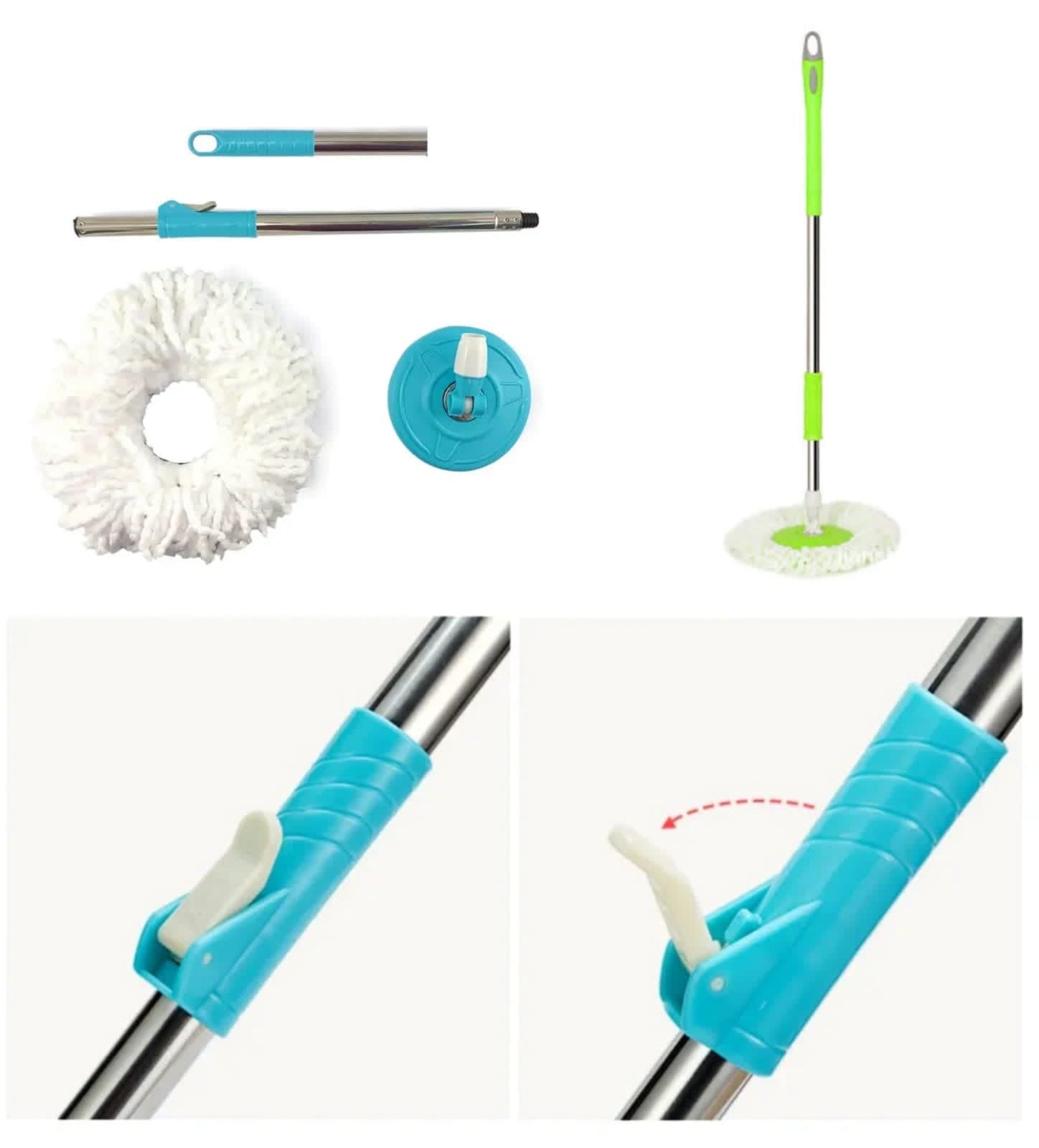 Multipurpose Neez Mop, Spin Cleaning Mop Stick, Self Adhesive Mop and Broom Holder, Extendable Floor Cleaning Mop, Detachable Swivel Squeeze Mop, Long Handled Microfiber Floor Mop