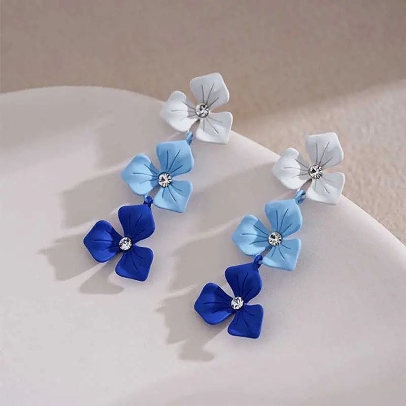Gradient Flower Drop Earrings, Cute Long Petal Plant Earrings, Long Flower Petal Earrings, Rhinestone Flower Drop Earrings Jewellery