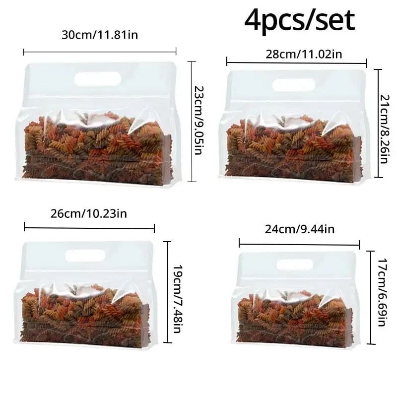 Set Of 4 Transparent Flat Bag, Reusable PEVA Food Bag, Freezer Stand Up Food Storage Bag, Kitchen Organizer Fresh Shut Bag, Multifunctional Food Preservative Storage Bag, General Use Portable Ziplock Bag