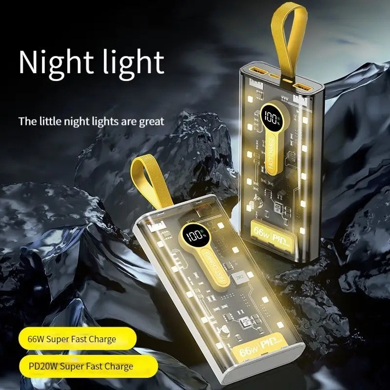 Led Light Power Bank, 66W Comes With Four Wire Fast Charging Charging Treasure LED Light