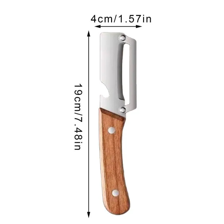 2 In 1 Stainless Steel Peeler With Wooden Handle, Multifunction Vegetable Peeler, Fruit Knife With Bottle Opener, Kitchen Tool