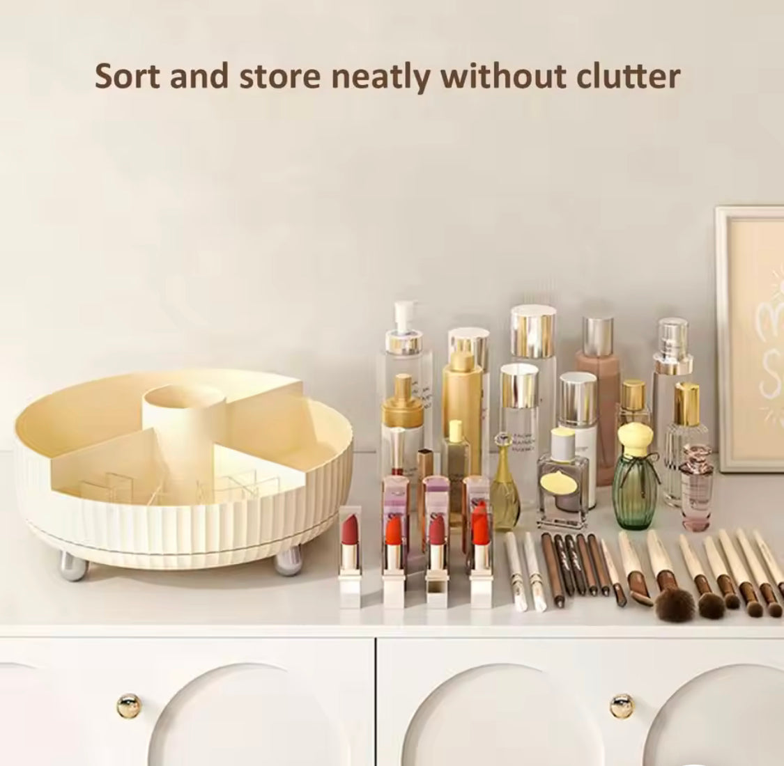 360° Rotating Vanity Organizer, Luxury Style Makeup Organizer, Lipstick And Brush Holder Desktop Tray