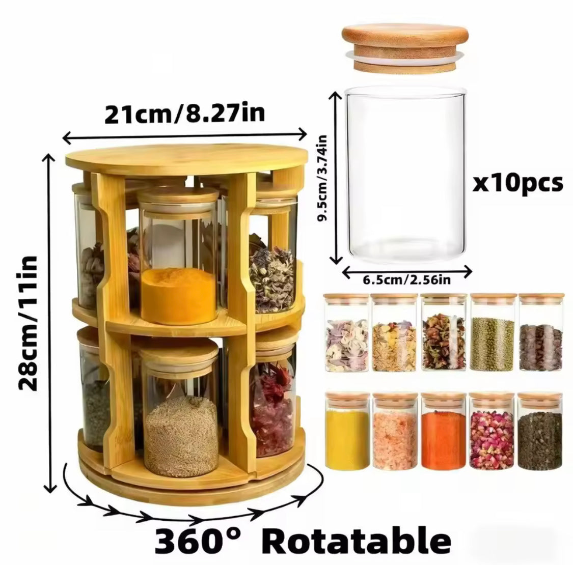 360° Rotating Bamboo Spice Rack, Modern 2 Tier Rotating Spice Rack Set, Kitchen Countertop Rotating Spice Holder