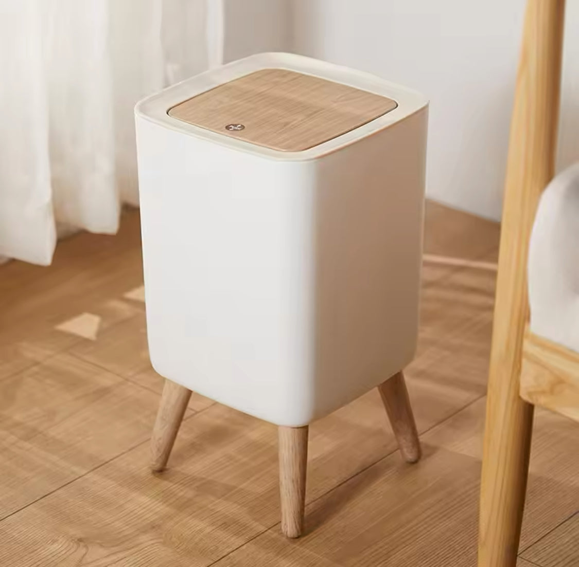 Wooden Pattern Trash Can, Creative Kitchen Waste Bin With Press Cover, Living Room Toilet Garbage Container, Foot Imitation Wood Rubbish Can, Bathroom Kitchen Garbage Bucket
