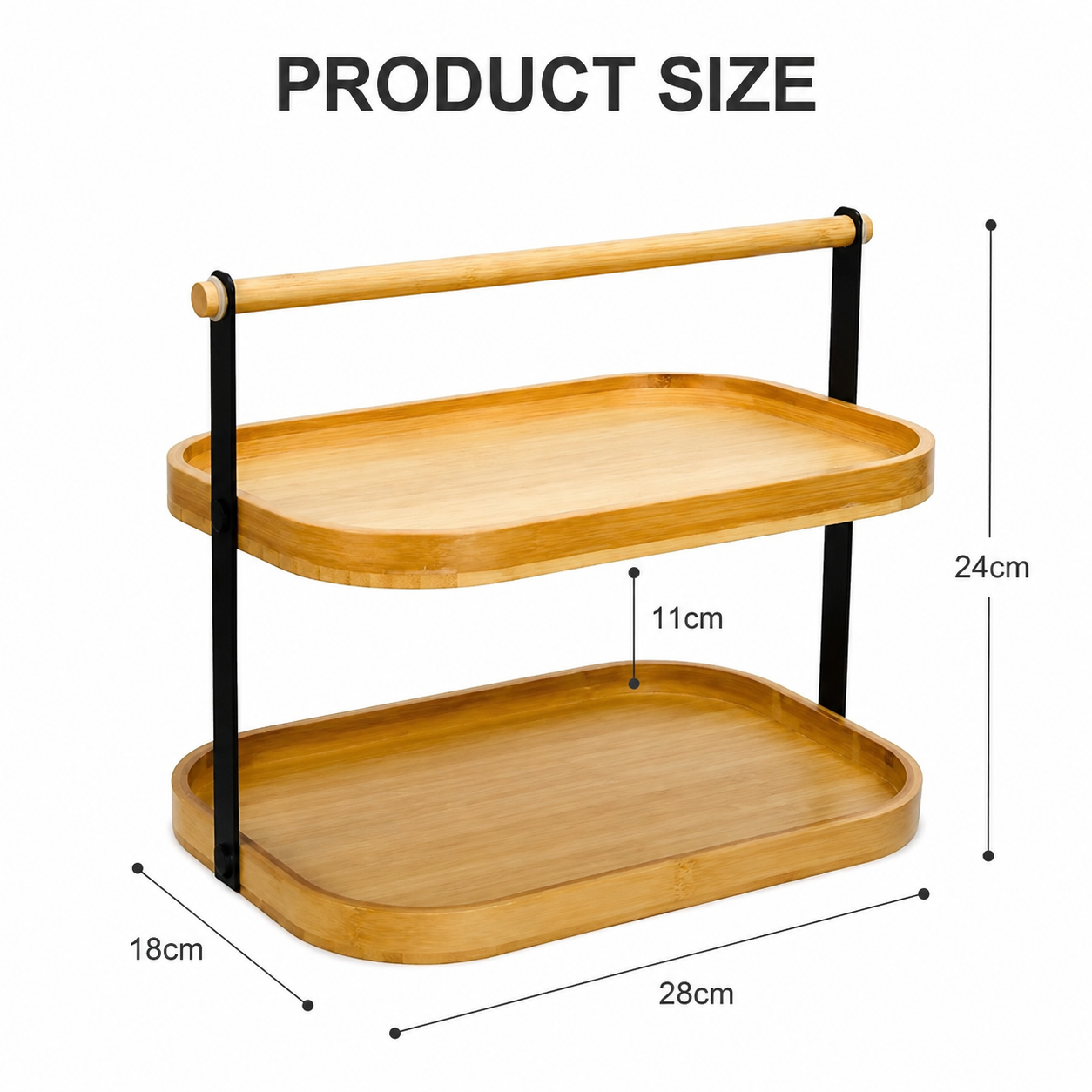 2 Tier Bamboo Kitchen Organizer, Nordic Bamboo Counter Rack, Multifunctional Serving Platter with Handle, Two Tier Serveware Tray