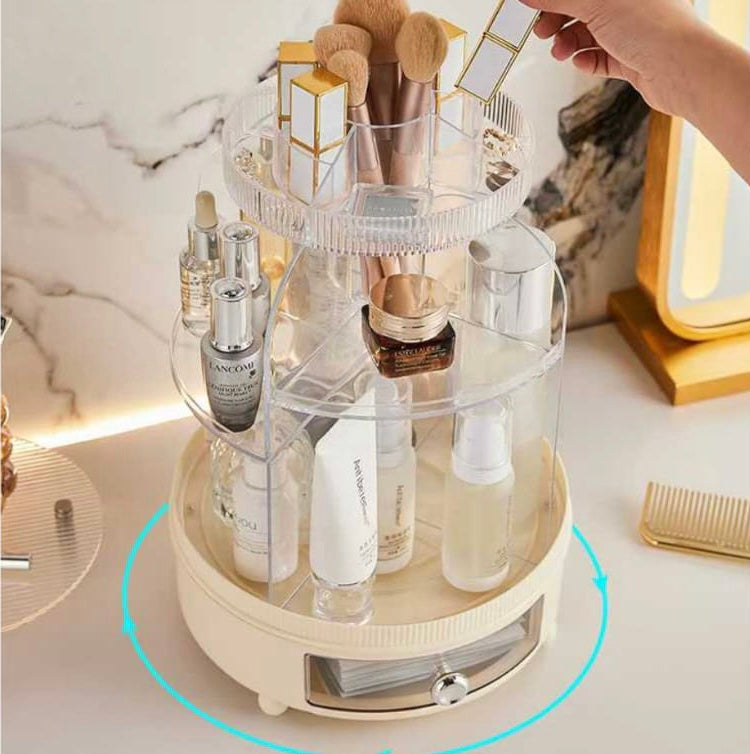 360° Rotating Cosmetics Organizer, Dust Proof Dressing Table Storage Rack, Cosmetics Drawer Organizer