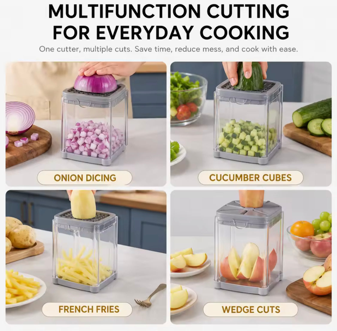 Manual Press Vegetable Cutter with Storage Box, Press Down Vegetable Cutter with Container, Multi Purpose Vegetable Slicer And Dicer, All in One Fruit And Vegetable Cutter