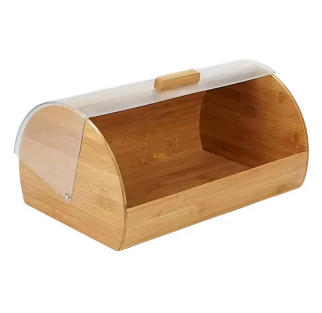 Bamboo Pastry Storage Box With Transparent Cover, Countertop Cookies Muffins Box, Bread Storage Organizer, Bamboos Bread Organizers Box With Clear Lid