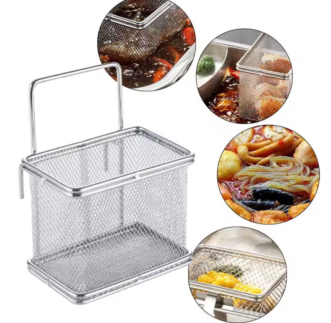 Stainless Steel Hot Pot Colander With Hook, Fryer Mesh Fries Skimmer, Food Presentation Strainer