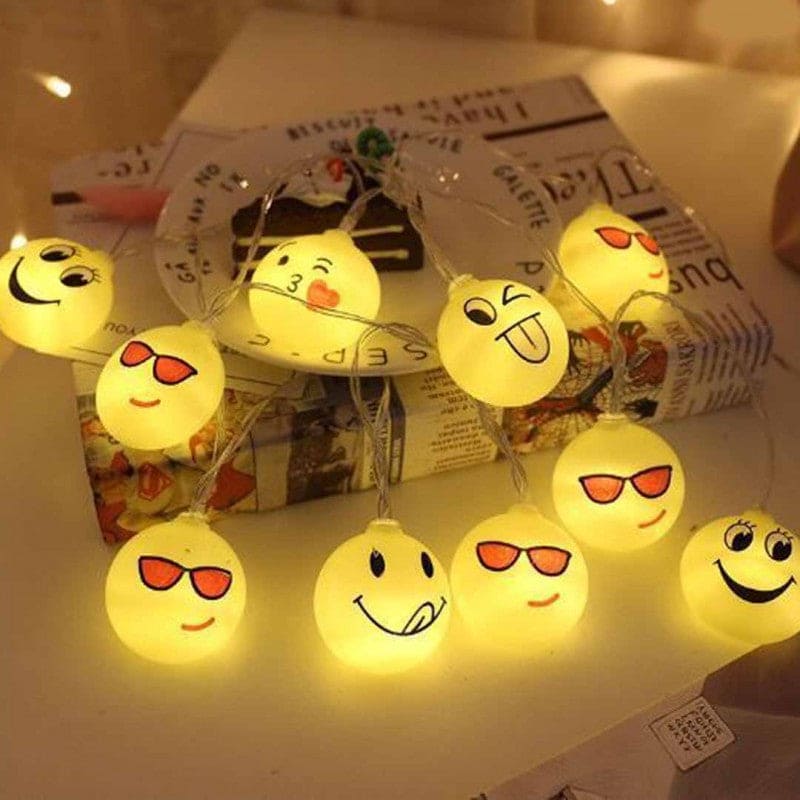 Set of 20 Emoji String Light, Smiley Face String Lights, Novelty String Light, Kids Decor Smiley Lights, Battery Operated Lighting Lamp, Garland Outdoor String Lights Home Decor Party Decoration String Lights, Emoji's Modeling String Lights