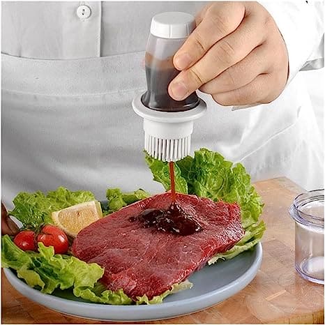 Acrylic Oil Bottle With Brush, Silicone BBQ Grill Oil Bottle With Brush, Multipurpose Cooking Oil Dispenser, Vinegar Pump Spray Dispenser with Brush, Portable Baking Cooking Oil Butter Seasoning Brush Bottle, Squeeze Type Condiment Container