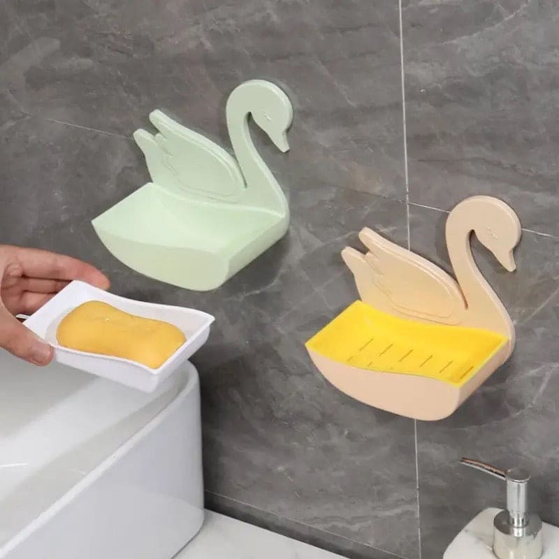 Swan Shape Soap Box, Wall Mounted Soap Holder, Hanging Bathroom Soap Tray with Suction Cup, Self Draining Soap Holder for Shower Wall, Multifunctional Soap Dish