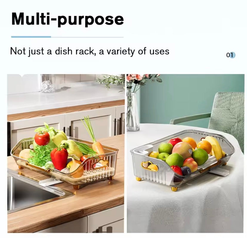 Acrylic Dish Drying Rack, Multifunctional Plate Rack With Drainer, Space Saving Kitchen Sink Rack